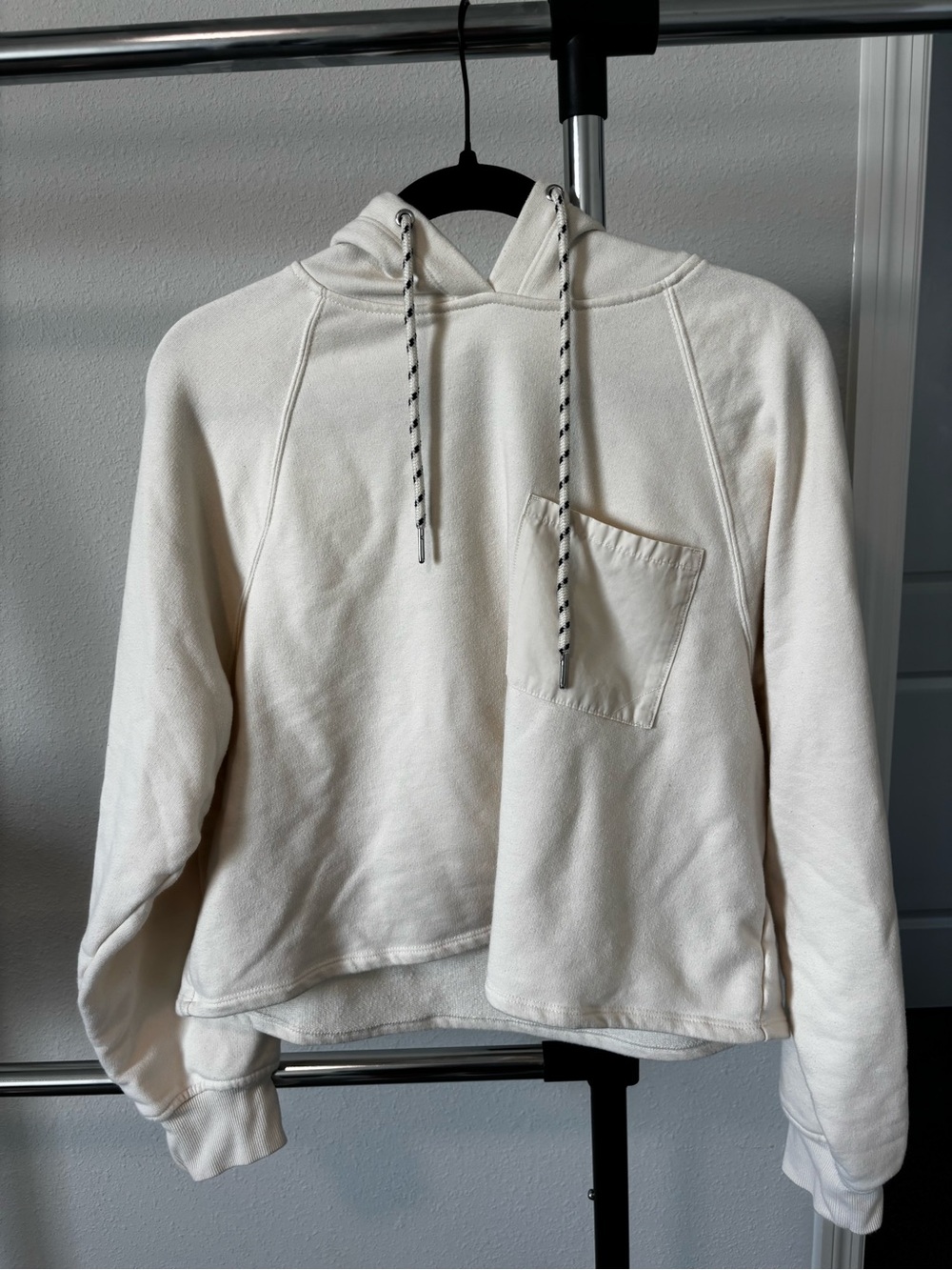 Future Collective Cream Hoodie Cropped with Front Pocket &Contrast Drawstrings